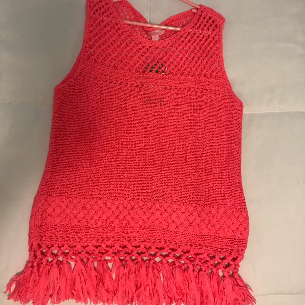 Lilly Pulitzer Pink Sleeveless Fringe Sweater